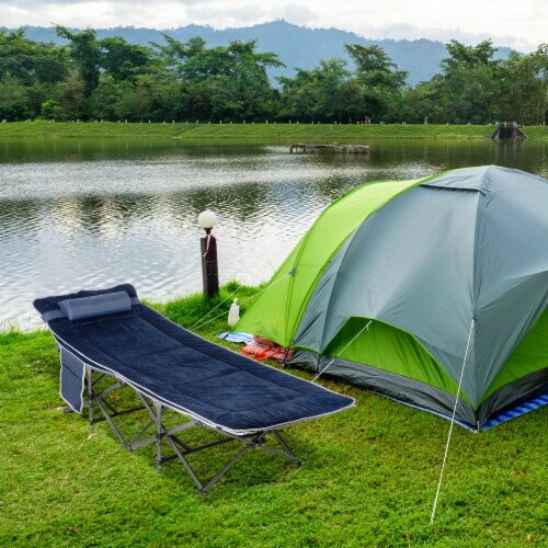 Outdoor Double Camping Cot Foldable Bed w Portable Travel Bag