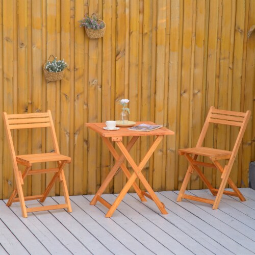 3pc Patio Bistro Set, Folding Garden Furniture, Wooden Chairs, Table, Teak Perspective: top