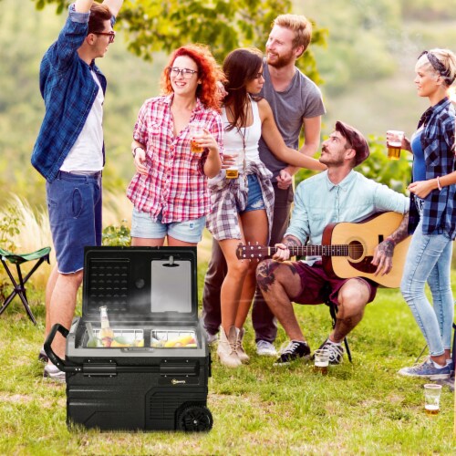 Portable Car Refrigerator w/ Wheels, Pull-up Handle & LED Light, Indoor Outdoor Perspective: top