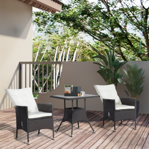 3pcs Patio Reclining Chair Set Rattan Wicker Furniture, Armchairs, Table, White Perspective: top