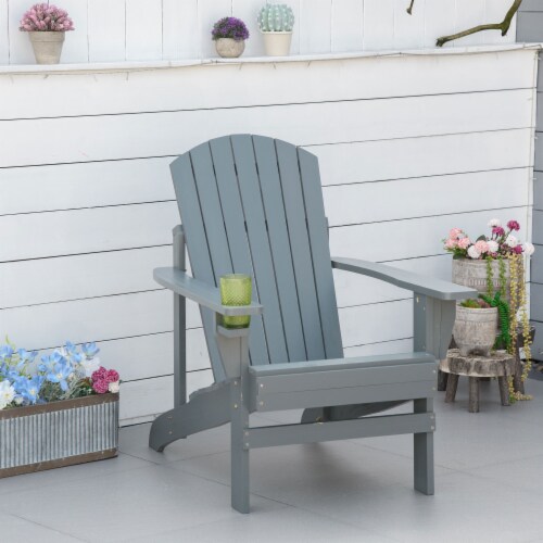 Fir Wood Adirondack Chair, Wooden Outdoor & Patio Seating for Fire Pit, Dark Grey Perspective: top