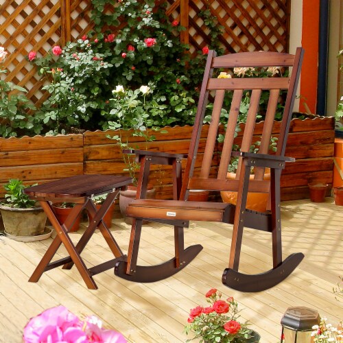 Wooden Rocking Chair Set 2 Piece Outdoor Porch Rocker w Foldable