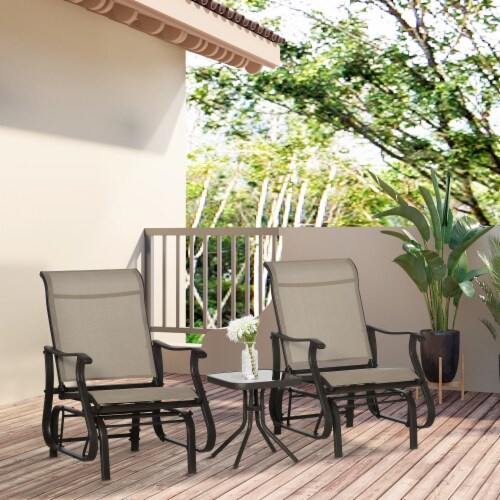 2-Person Gliding Rocking Chairs & Bistro Tea Table Garden Swing Seat Patio Grey Perspective: top