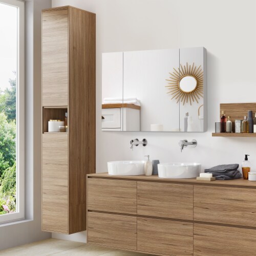 LED Lighted Mirror Cabinet Wall-Mounted Bathroom Organizer w/ Touch Switch Perspective: top