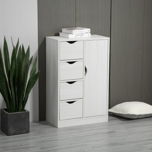 White Wooden Storage Cabinet Organizer with 4 Casters