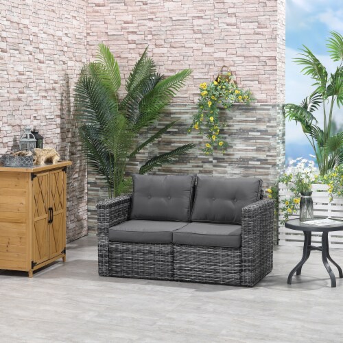 2 Piece Outdoor PE Rattan Wicker Patio Corner Sofa Loveseat w