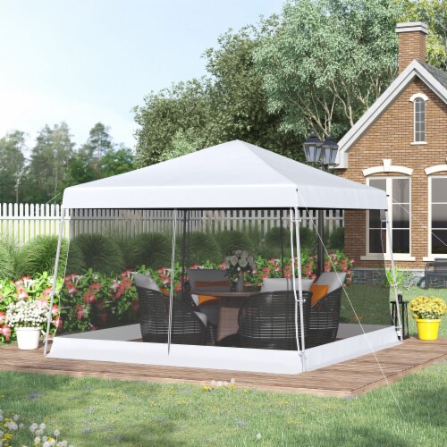12' x 12' Pop Up Gazebo Foldable Canopy Tent w/ Carry Bag, Mesh Netting, White Perspective: top