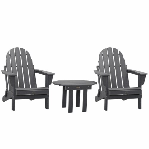 3pc Outdoor Folding Patio Furniture Set, 2 Adirondack Chairs, Table, Dark Grey Perspective: top