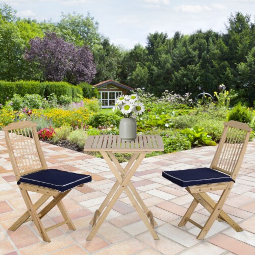 3pc Patio Bistro Set, Folding Garden Furniture, Chairs, Table, Padded Cushions Perspective: top