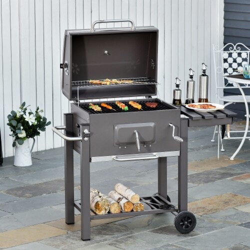 Portable Charcoal Grill BBQ Cooker Trolley for Camping Picnic Backyard, Grey Perspective: top