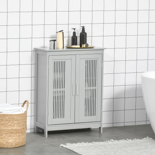 Bathroom Floor Cabinet, Freestanding Linen Cabinet, Storage Cupboard, Grey Perspective: top