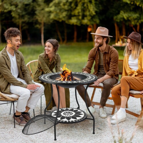 30  Wood Burning Fire Pit & Outdoor Ice Bucket Side Table, Steel, Lid, Mosaic Perspective: top
