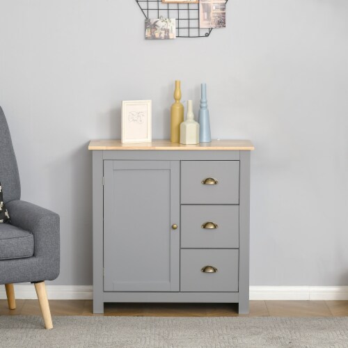 Modern Storage Sideboard Kitchen Cabinet Table w/ 3 Drawers & Adjustable Shelf Perspective: top
