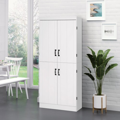 70  Modern Kitchen Pantry Storage Cupboard Cabinet w/ 6-Tier Shelving, White Perspective: top