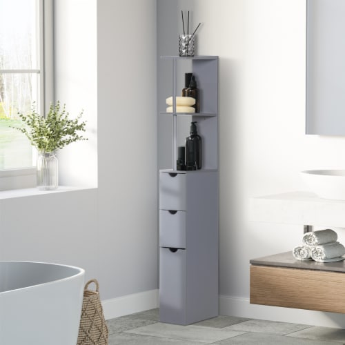 54 Tall Bathroom Linen 2-Tier Cabinet Shelf Storage Cupboard w/ Drawers,  Grey, 1 Unit - Kroger