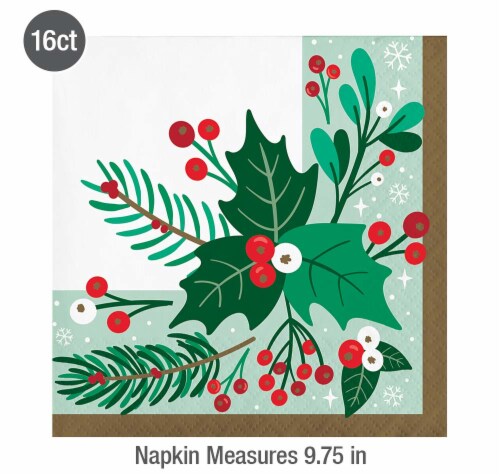 Party Creations Holiday Greenery Beverage Napkins Perspective: top