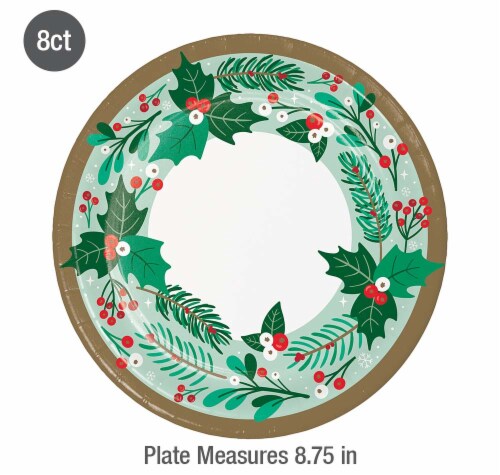 Party Creations Holiday Greenery Dinner Plates Perspective: top