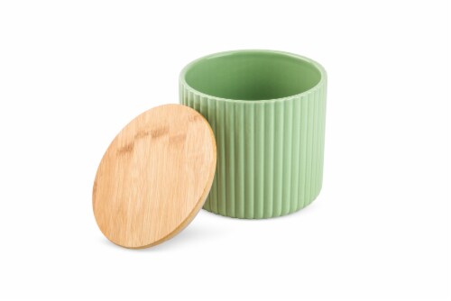 Core Home Ceramic Textured Canister - Green Perspective: top