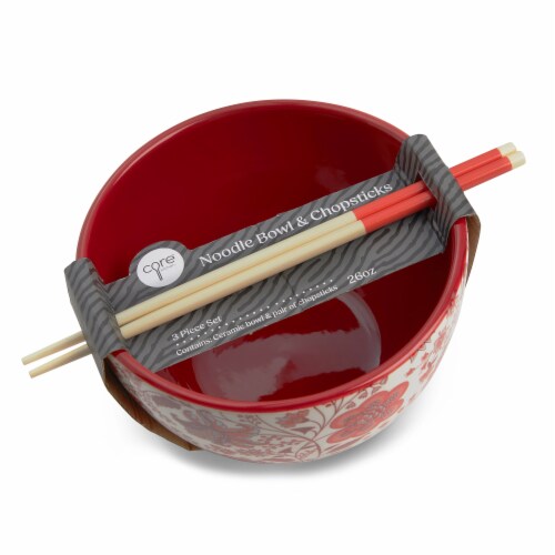 Core Home Noodle Bowl Red Floral Perspective: top