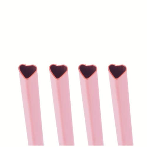 Core Home Valentine's Day Metallic Rose Gold Heart Shape Stainless Steel Straws Perspective: top