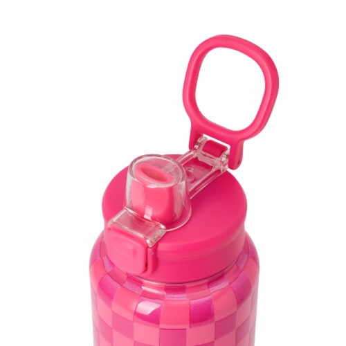 Manna™ Push™ Stainless Steel Bottle - Pink Checkers Perspective: top