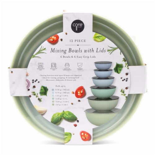 Core Kitchen 12 Piece Mixing Bowl Set With Lids - Green Perspective: top