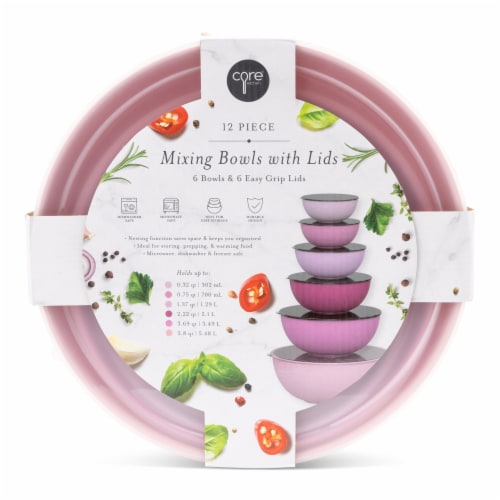 Core Kitchen 12 Piece Mixing Bowl Set With Lids - Pink Perspective: top