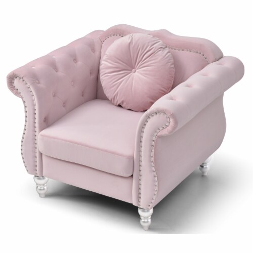 Hollywood Pink Chesterfield Tufted Velvet Accent Chair With Round Throw Pillow 1 Ralphs