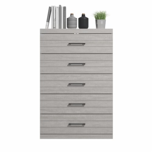 Hamsper 5-Drawer Dusty Gray Oak Chest of Drawers (46.4 in. × 16.1 in. × 30.7 in.) Perspective: top
