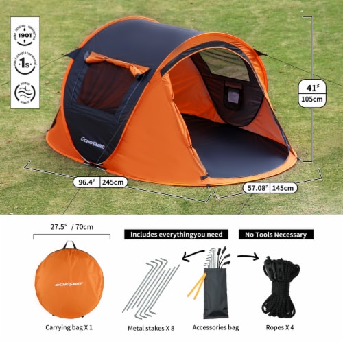 EchoSmile 2-Person Black and Orange Pop Up Camping Tent