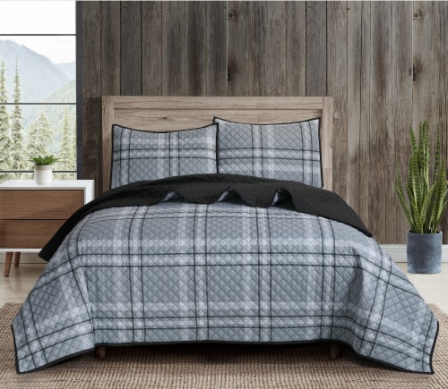 Coleman Gregory Plaid Quilt - Gray Perspective: top