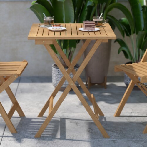 Martindale Solid Acacia Wood 24 Inch Square Portable Folding Patio Table with Slatted Top Perspective: top