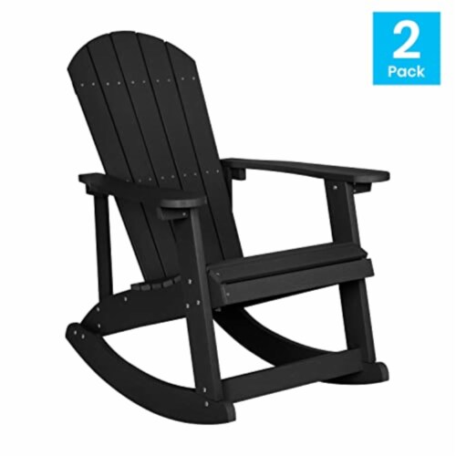 Wood Adirondack Rocking Chair With Rust Resistant Hardware In Black - Set Of 2 Perspective: top
