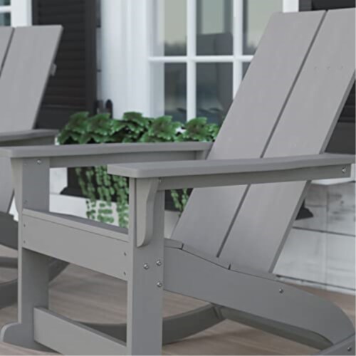 Poly Resin Rocking Adirondack Chair In Gray - Set Of2 Perspective: top