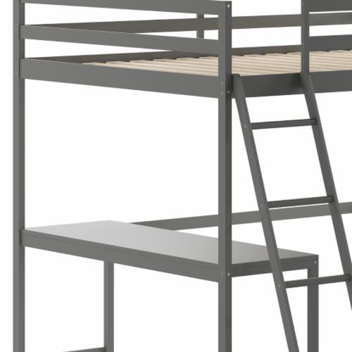 Riley Loft Bed Frame with Desk, Full Size Wooden Bed Frame with Protective Guard Rails & Perspective: top