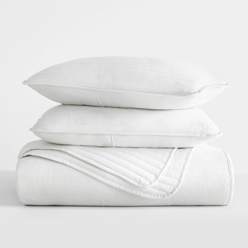 Linen Studio™ Modern Quilt Coverlet Soft Set in Stripe Stitching Perspective: top