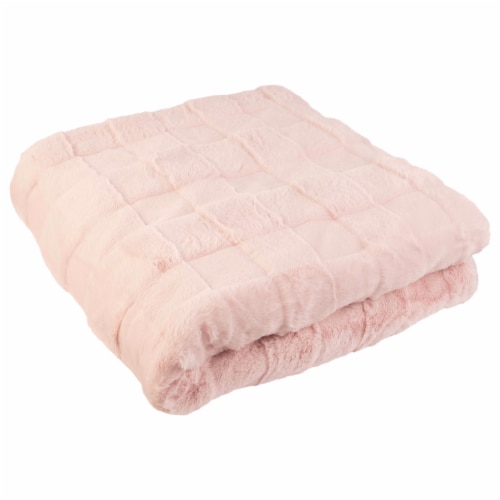 Lavish Home 60X80 Inch Faux Fur Blanket Queen Size Gray Plush Mink Back Pink 1 unit Baker s