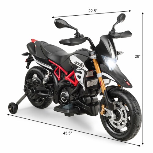 Costway 12V Kids Ride On Motorcycle Motor Bike w Training Wheels Black 43.5 x22.5 x28 LxWxH Foods Co
