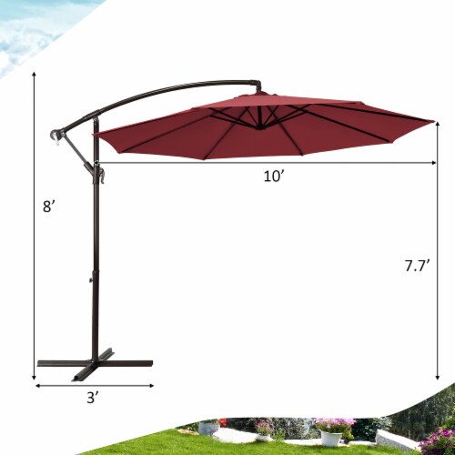 Costway 10FT Patio Offset Hanging Umbrella Easy Tilt Adjustment 8 Ribs Backyard Burgundy Perspective: top