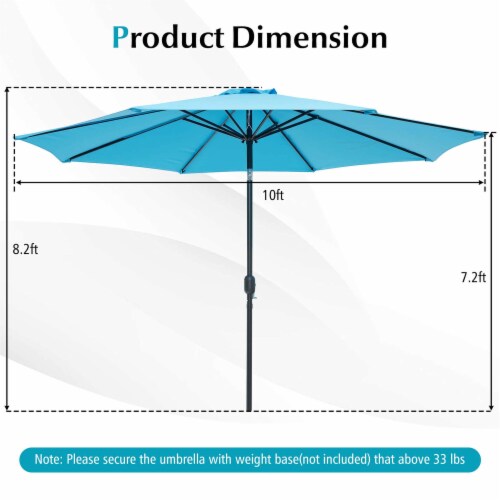Costway 10Ft Outdoor Market Patio Table Umbrella Push Button Tilt Crank Lift Blue Perspective: top