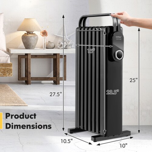 Costway 1500W Electric Space Heater Oil Filled Radiator Heater W/ Foldable Rack Black Perspective: top