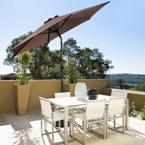 Costway 9ft Patio Umbrella Patio Market Steel Tilt w/ Crank Outdoor Yard Garden (Tan) Perspective: top