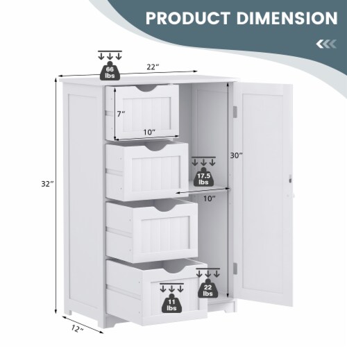 Costway wooden 4 drawer bathroom cabinet storage cupboard 2 shelves free standing white discount