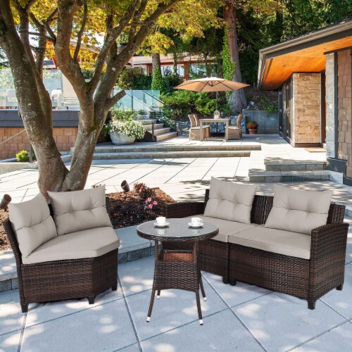 Costway 4PCS Outdoor Patio Rattan Furniture Set Cushioned Sofa Table 4 PCS King Soopers