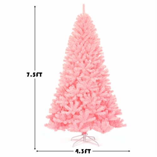 Costway 7.5Ft Hinged Artificial Christmas Tree Full Fir Tree New PVC w/ Metal Stand Pink Perspective: top