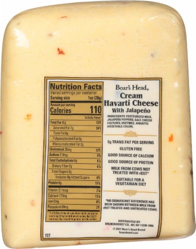 Boar’s Head Cream Havarti Cheese with Jalapeño Perspective: top
