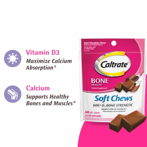 Caltrate Soft Chews 600+D3 Calcium Vitamin D Supplement Perspective: top