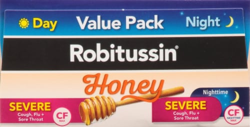 Robitussin Honey Severe Cough Flu & Sore Throat Day & Night Liquid Medicine Perspective: top