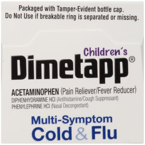 Dimetapp Children's Multi-Symptom Red Grape Flavor Cold & Flu Liquid Medicine Perspective: top