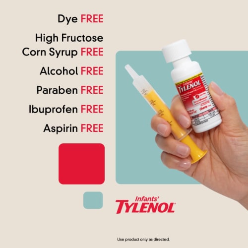 Infants' Tylenol Acetaminophen Medicine Dye-Free Cherry Liquid Oral Suspension Perspective: top